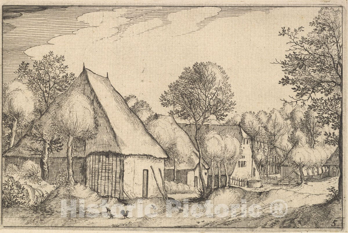 Art Print : Claes Jansz. Visscher - Farmyard from Regiunculae et Villae Aliquot Ducatus Brabantiae : Vintage Wall Art