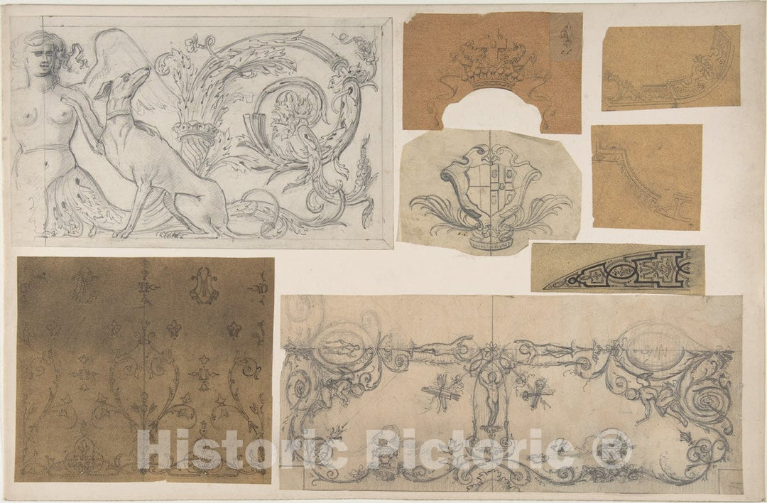 Art Print : Jules-Edmond-Charles Lachaise - Eight Miscellaneous Designs for The de la Rochejaquelein Family : Vintage Wall Art