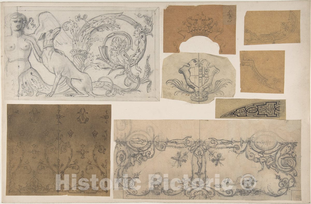 Art Print : Jules-Edmond-Charles Lachaise - Eight Miscellaneous Designs for The de la Rochejaquelein Family : Vintage Wall Art