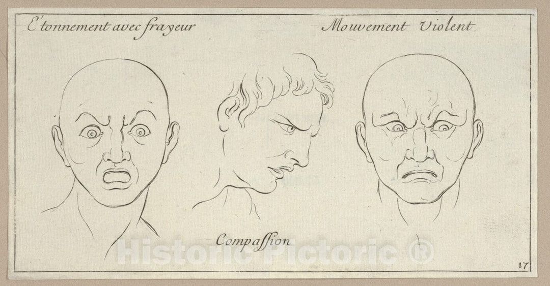 Art Print : Etonnement avec frayeur, Compassion, Mouvement Violent - Artist: Sebastien Le Clerc, le Jeune - Created: 1695–1720 : Vintage Wall Art