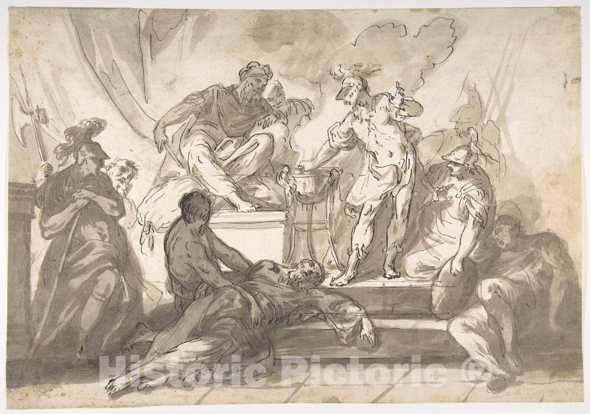Art Print : Marco Marcola - Gaius Mucius Scaevola Thrusting His Right Hand into Fire : Vintage Wall Art