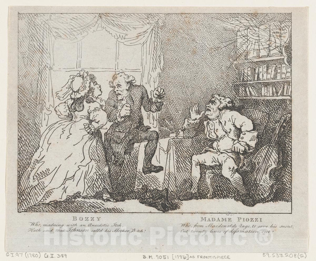 Art Print : Thomas Rowlandson - Frontispiece, from Bozzy and Piozzi by Peter Pindar, Esq. : Vintage Wall Art