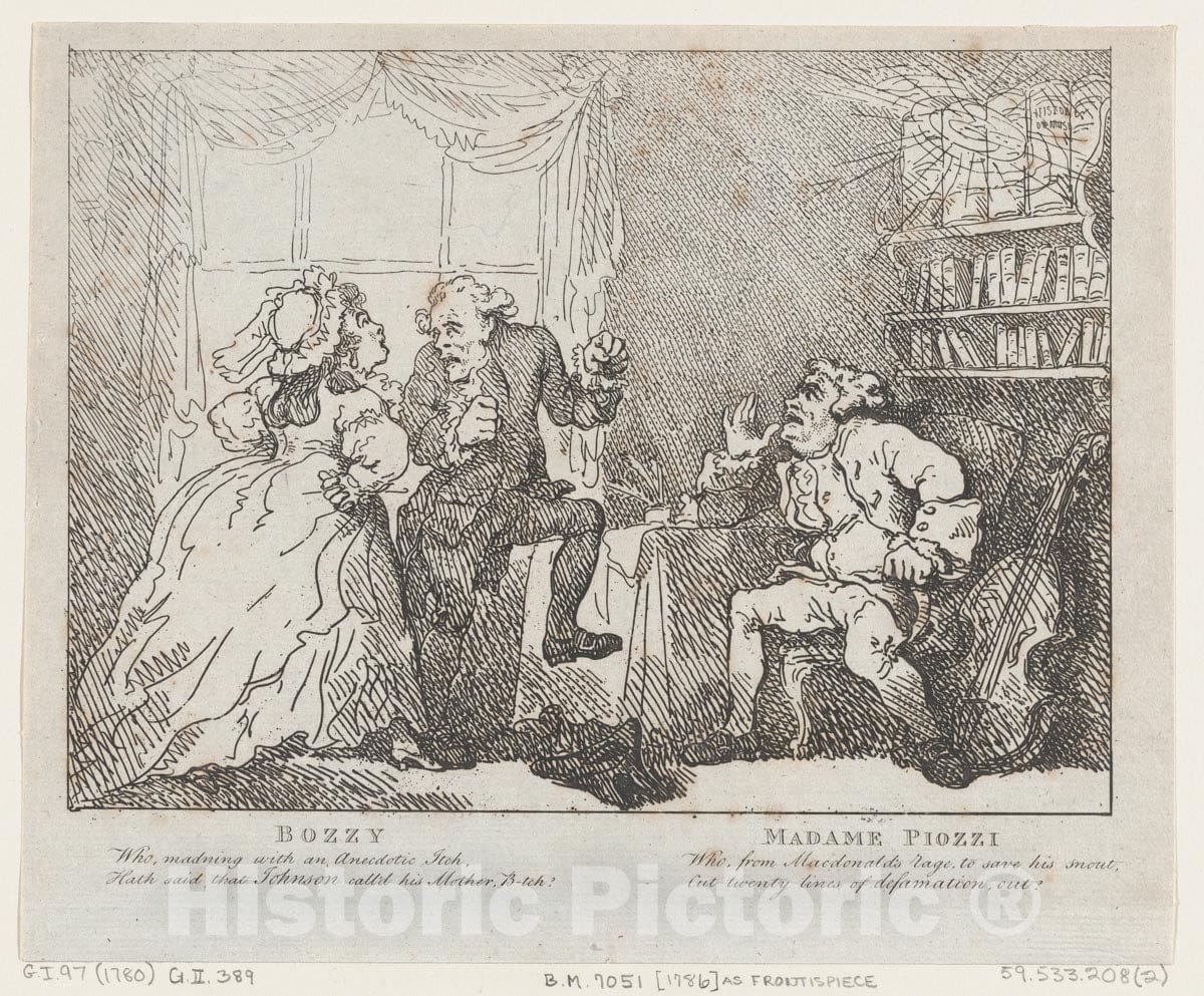 Art Print : Thomas Rowlandson - Frontispiece, from Bozzy and Piozzi by Peter Pindar, Esq. : Vintage Wall Art
