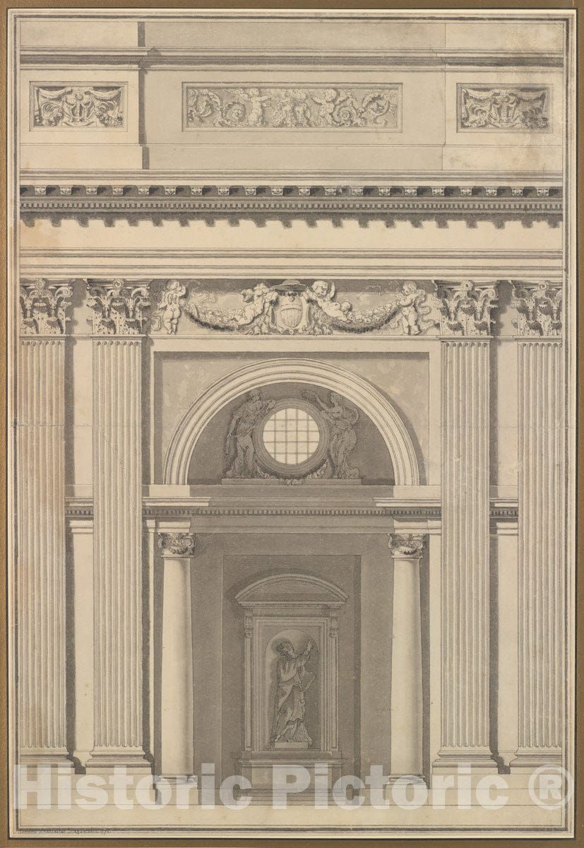 Art Print : Jean Guillaume Moitte - Elevation of a Wall : Vintage Wall Art