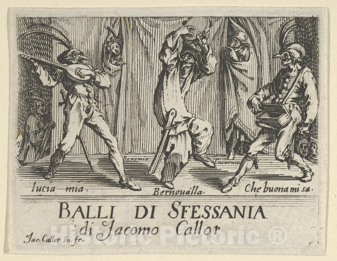 Art Print : Jacques Callot - Frontispiece, from The Balli di Sfessania : Vintage Wall Art
