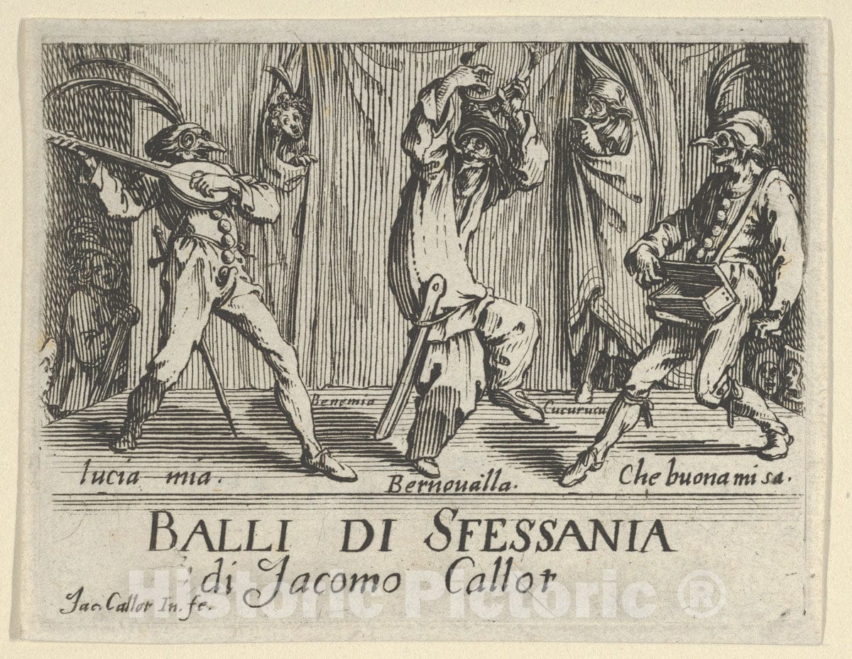 Art Print : Jacques Callot - Frontispiece, from The Balli di Sfessania : Vintage Wall Art