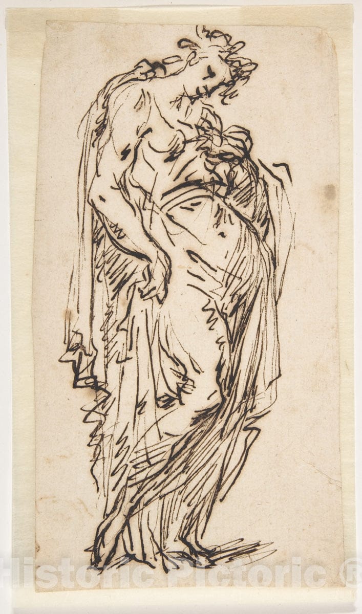 Art Print : Micco Spadaro (Domenico Gargiulo) - Standing Draped Female Figure : Vintage Wall Art