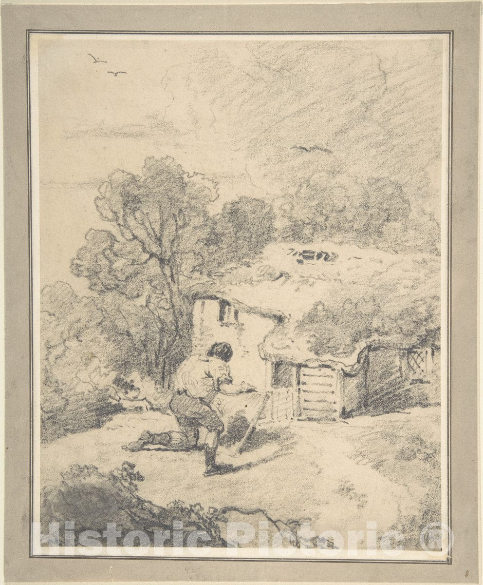 Art Print : George Morland - Landscape with Figure : Vintage Wall Art