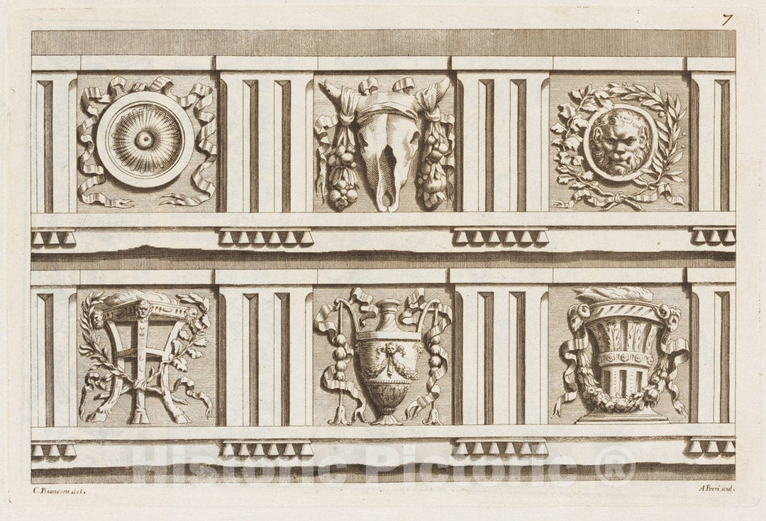 Art Print : Designed by Carlo Bianconi - Esemplare di Alcuni ornati, per la gioventù amante del Disegno : Vintage Wall Art