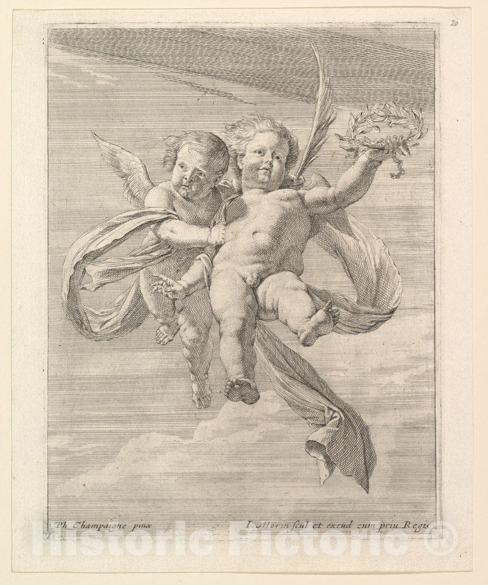 Art Print : Jean Morin - Groupe de Deux angelots (l'un regardant de face et l'autre vers la Gauche) : Vintage Wall Art