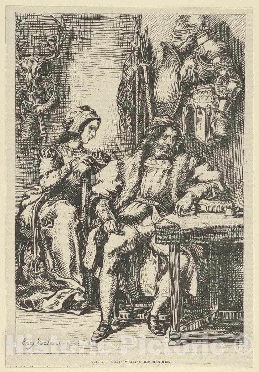 Art Print : Eugène Delacroix - Goetz von Berlichingen Writing His Memoirs : Vintage Wall Art
