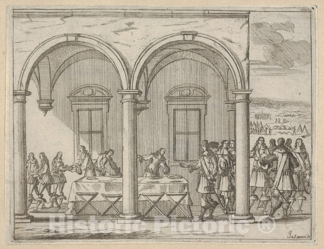 Art Print : Francesco I d'Este Sustains Himself While on His War Campaign - Artist: Bartolomeo Fenice (Fenis) - Created: 1659 : Vintage Wall Art