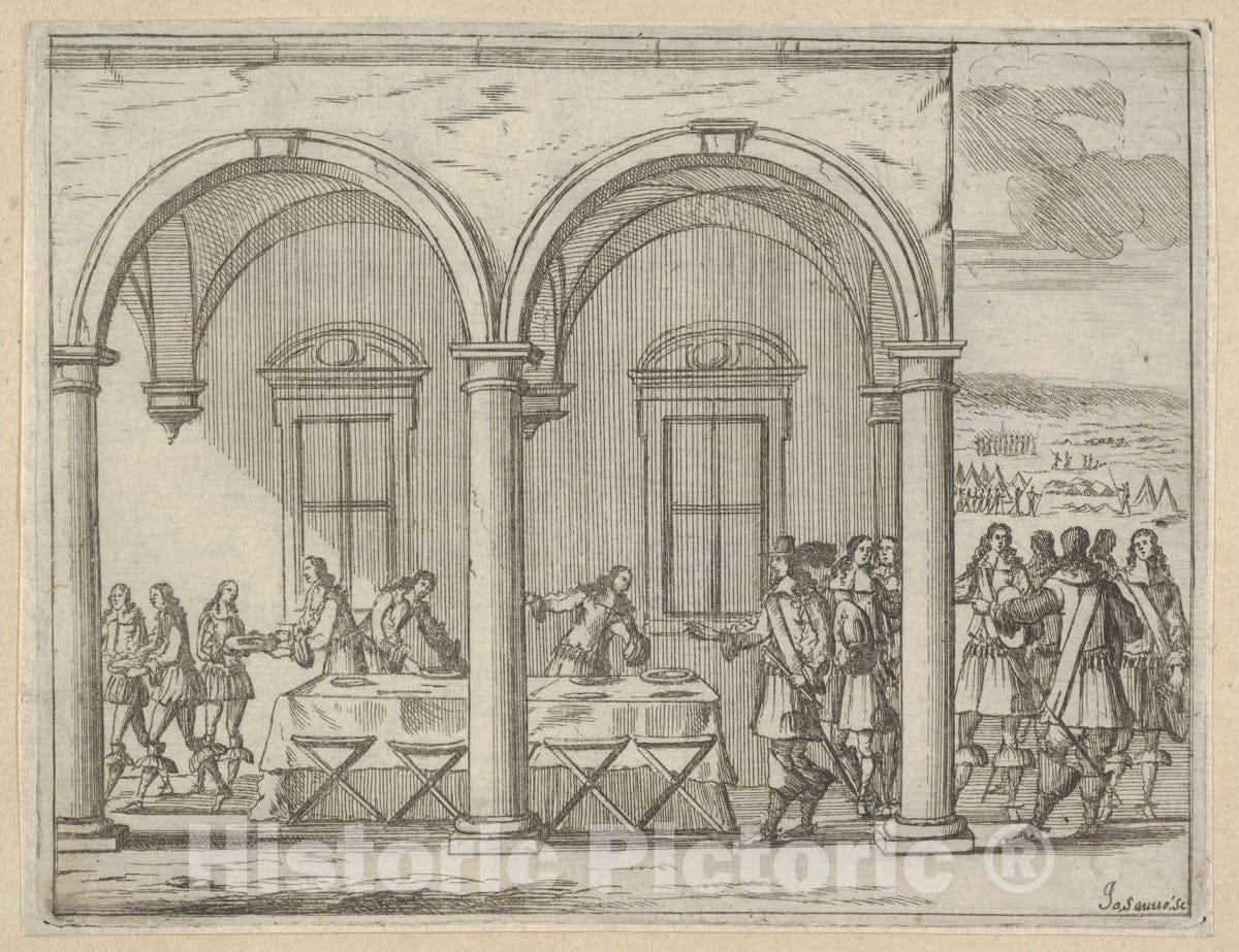 Art Print : Francesco I d'Este Sustains Himself While on His War Campaign - Artist: Bartolomeo Fenice (Fenis) - Created: 1659 : Vintage Wall Art