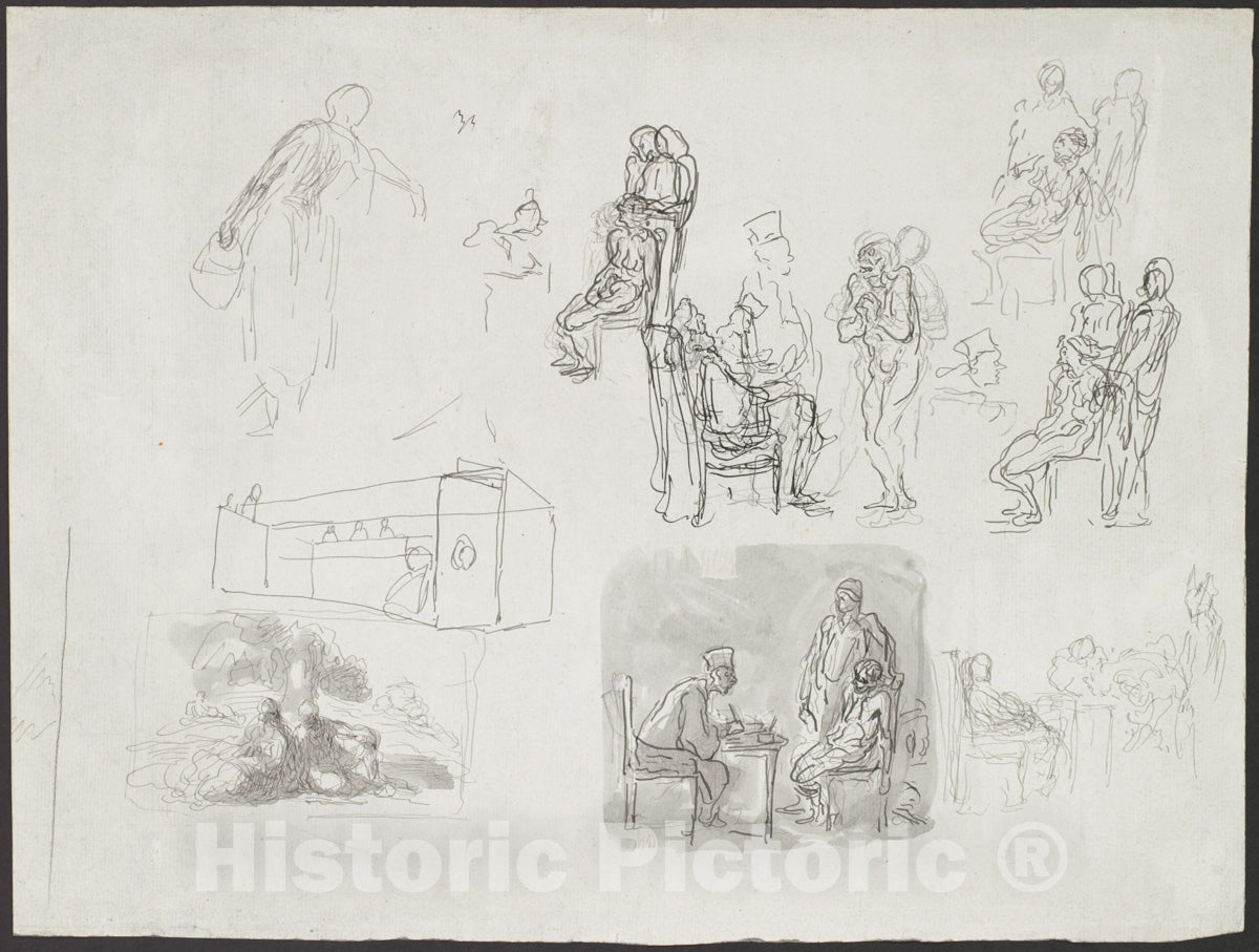 Art Print : Honoré Daumier - Figure Studies, Including Scenes of Interrogation : Vintage Wall Art