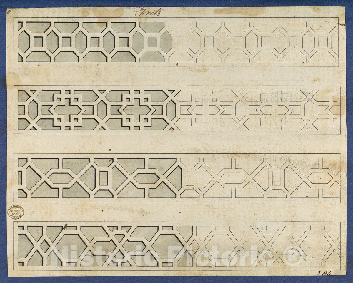 Art Print : Thomas Chippendale - Frets, from Chippendale Drawings, Vol. II 3 : Vintage Wall Art