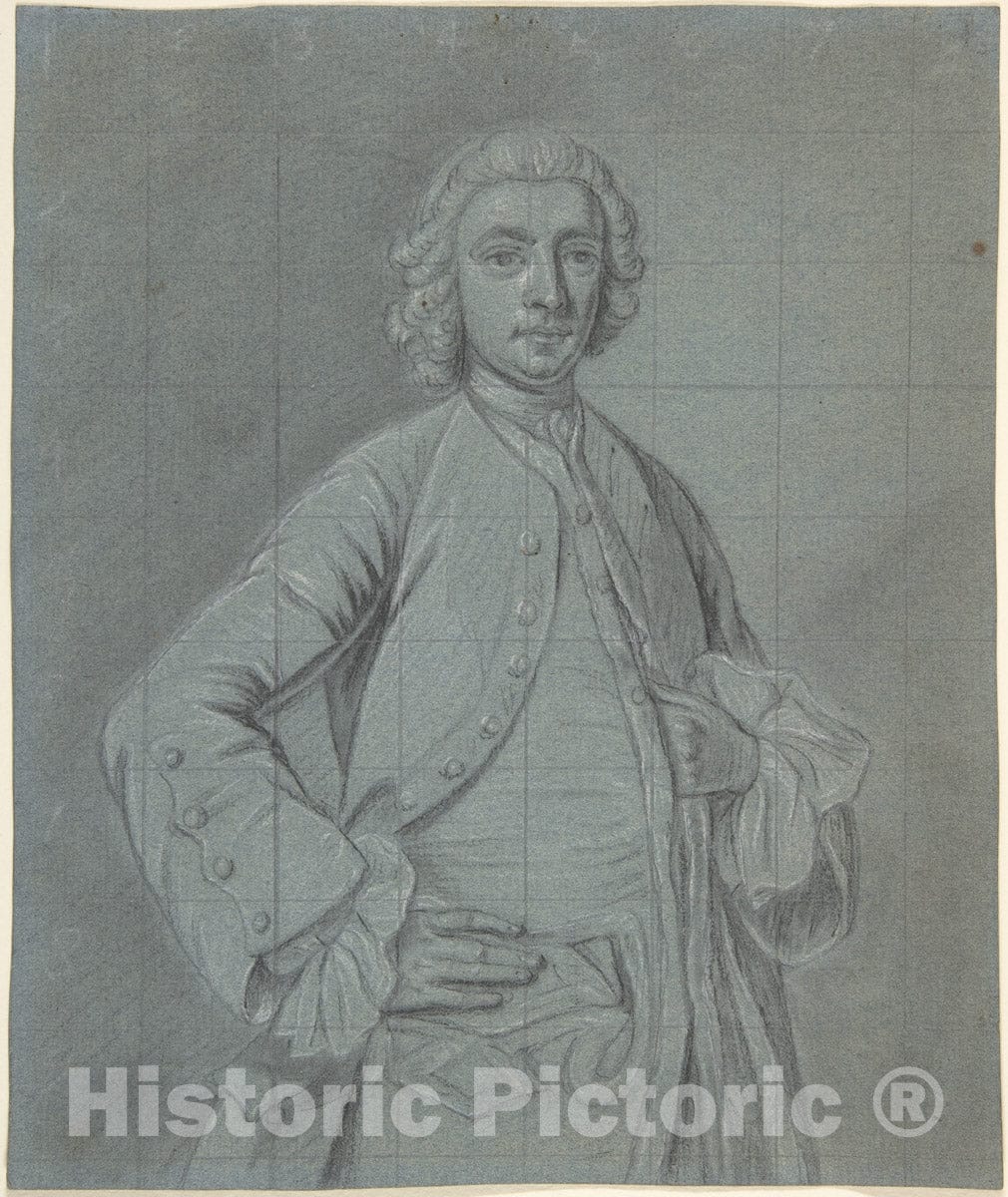 Art Print : Circle of Joseph Van Aken - Half-Length Portrait Study of a Wigged Man : Vintage Wall Art