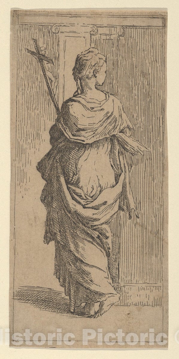 Art Print : Guido Reni - Girl Carrying a Crucifix and Stepping Toward a Pilaster, seen from Behind 3 : Vintage Wall Art