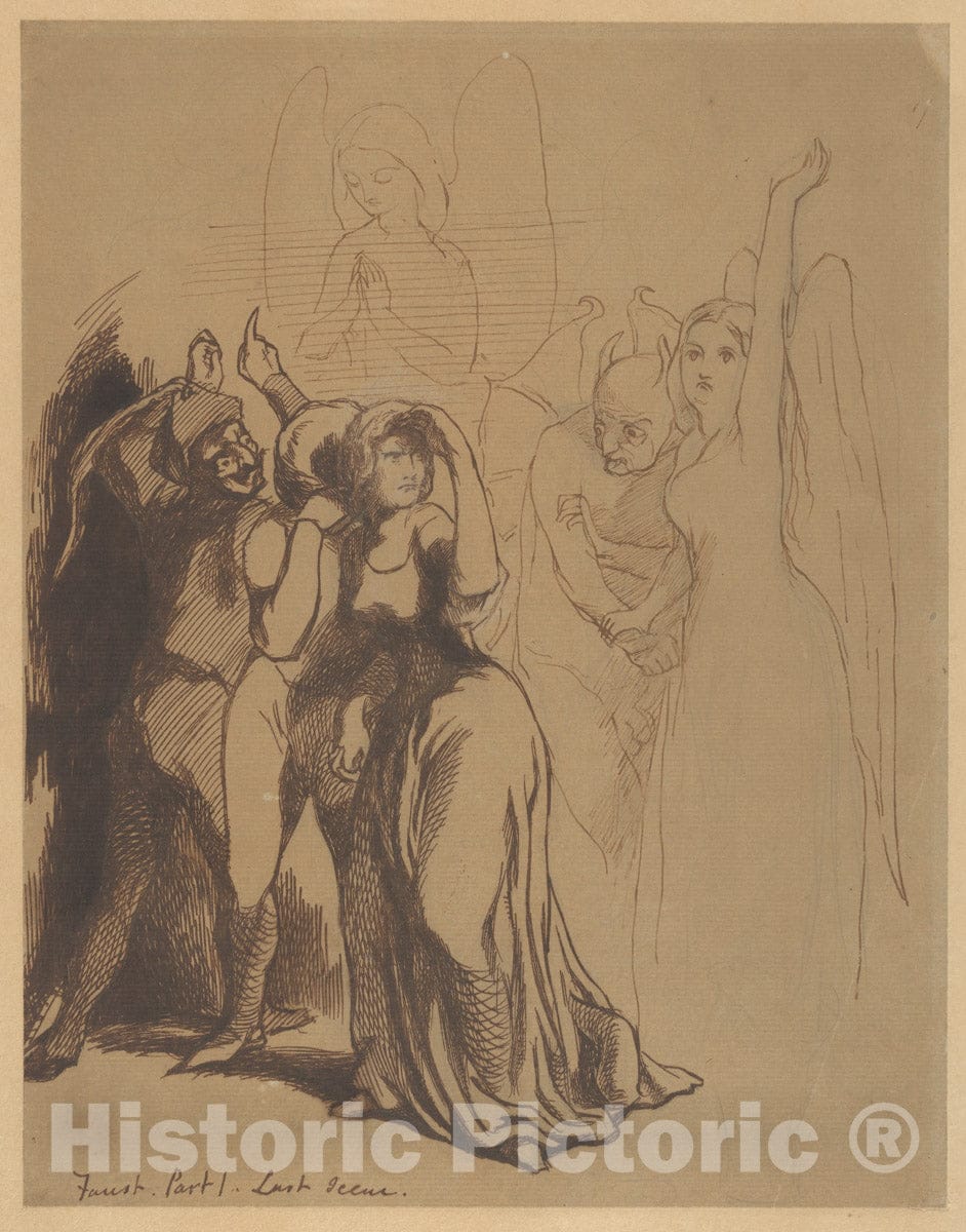 Art Print : Dante Gabriel Rossetti - Faust: Part 1. Last Scene : Vintage Wall Art