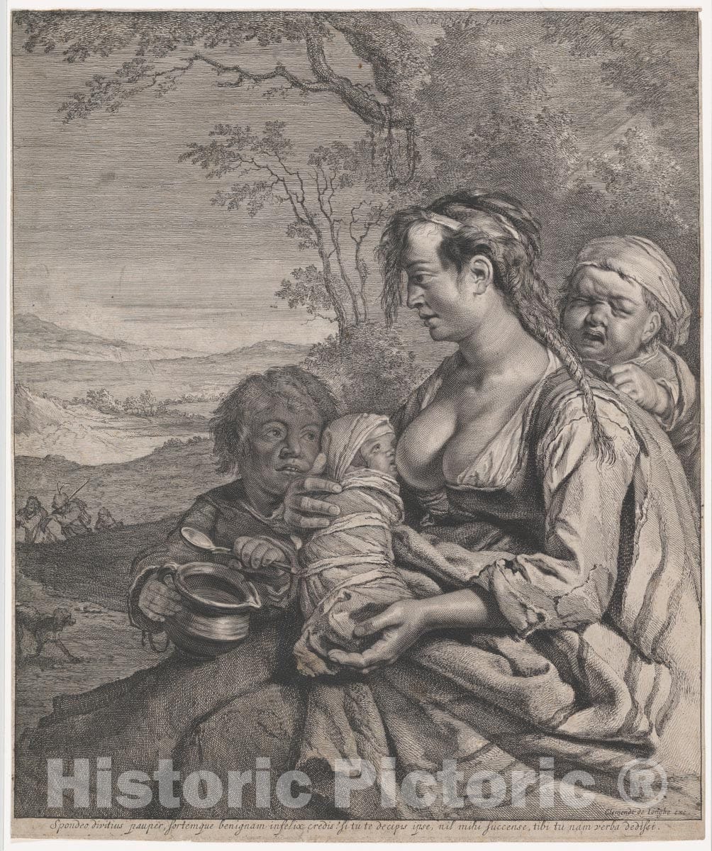 Art Print : Cornelis Visscher - Gypsy Mother with Three Children : Vintage Wall Art