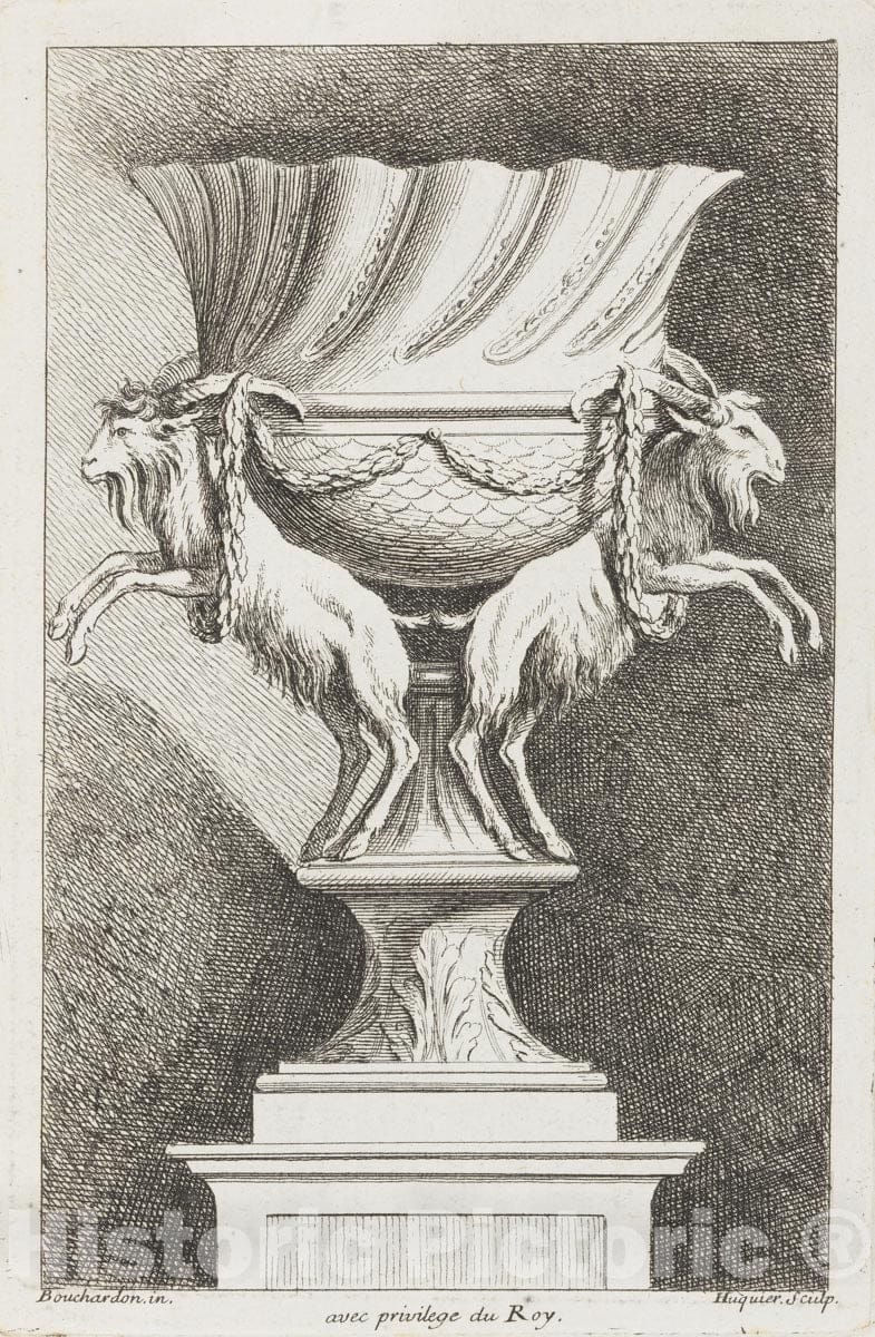 Art Print : Designed by Edme Bouchardon - First Book of Vases : Vintage Wall Art