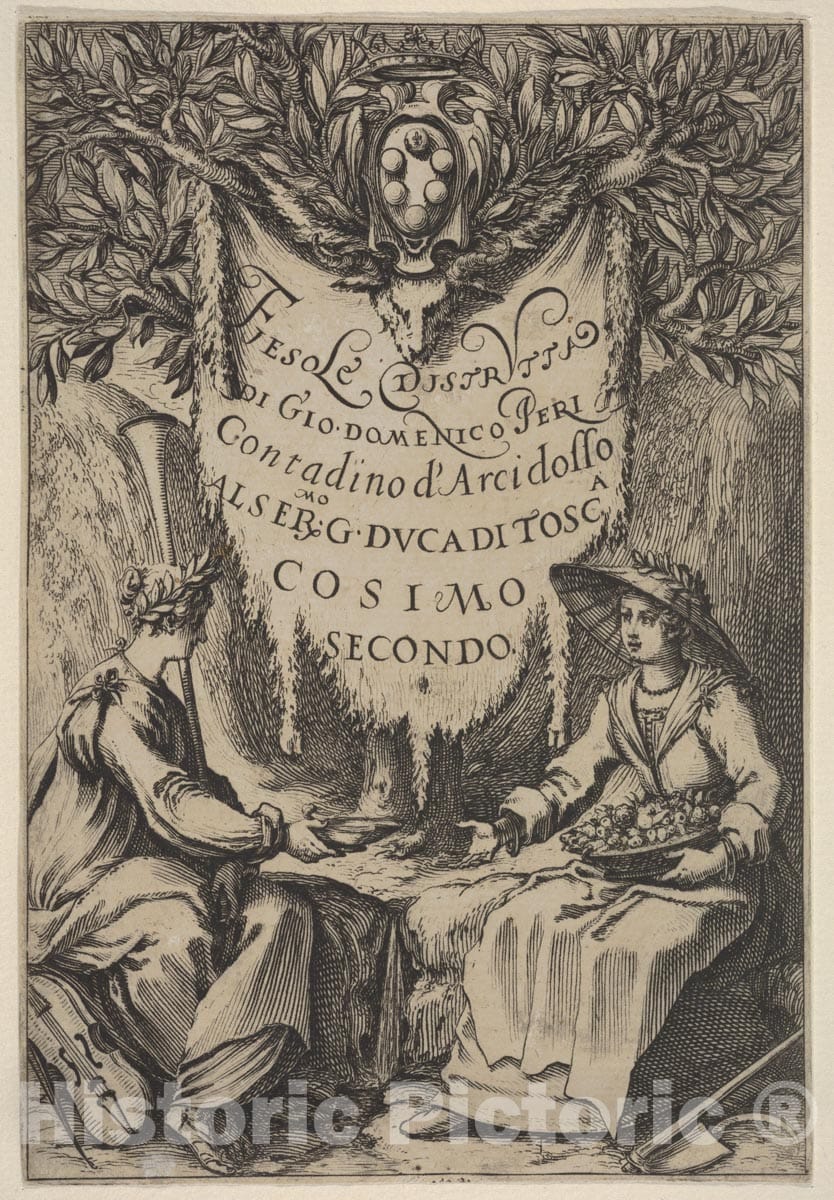 Art Print : Frontispiece from 'Fiesole Destroyed' - Artist: Jacques Callot - Created: 1619 : Vintage Wall Art