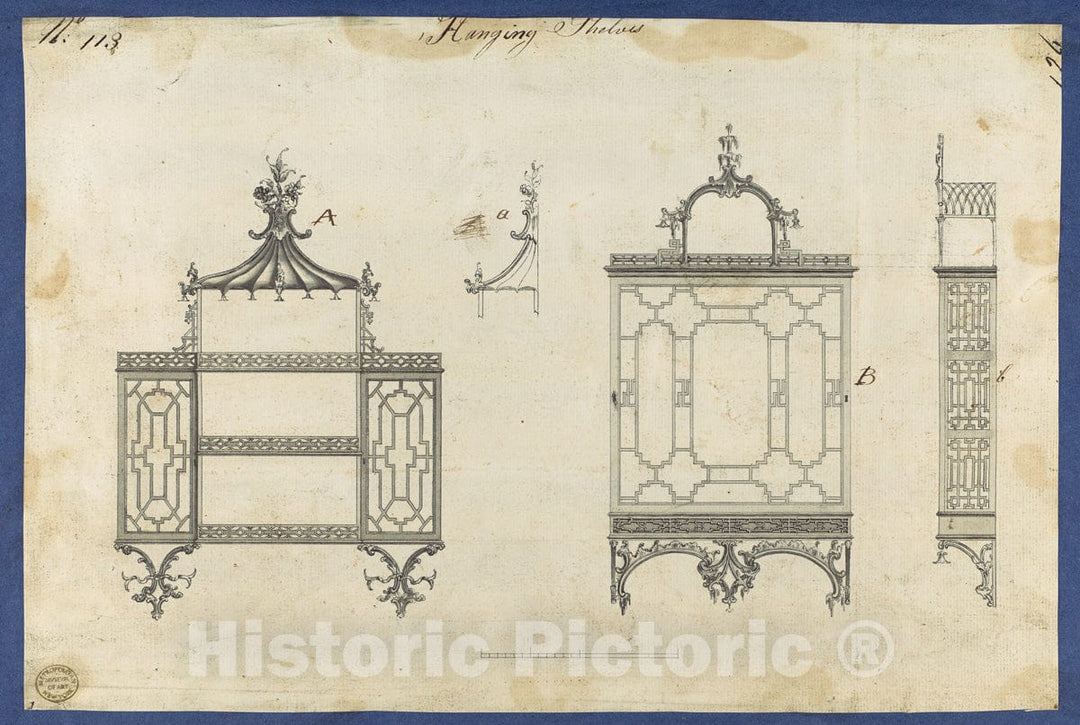 Art Print : Thomas Chippendale - Hanging Shelves, from Chippendale Drawings, Vol. II 1 : Vintage Wall Art