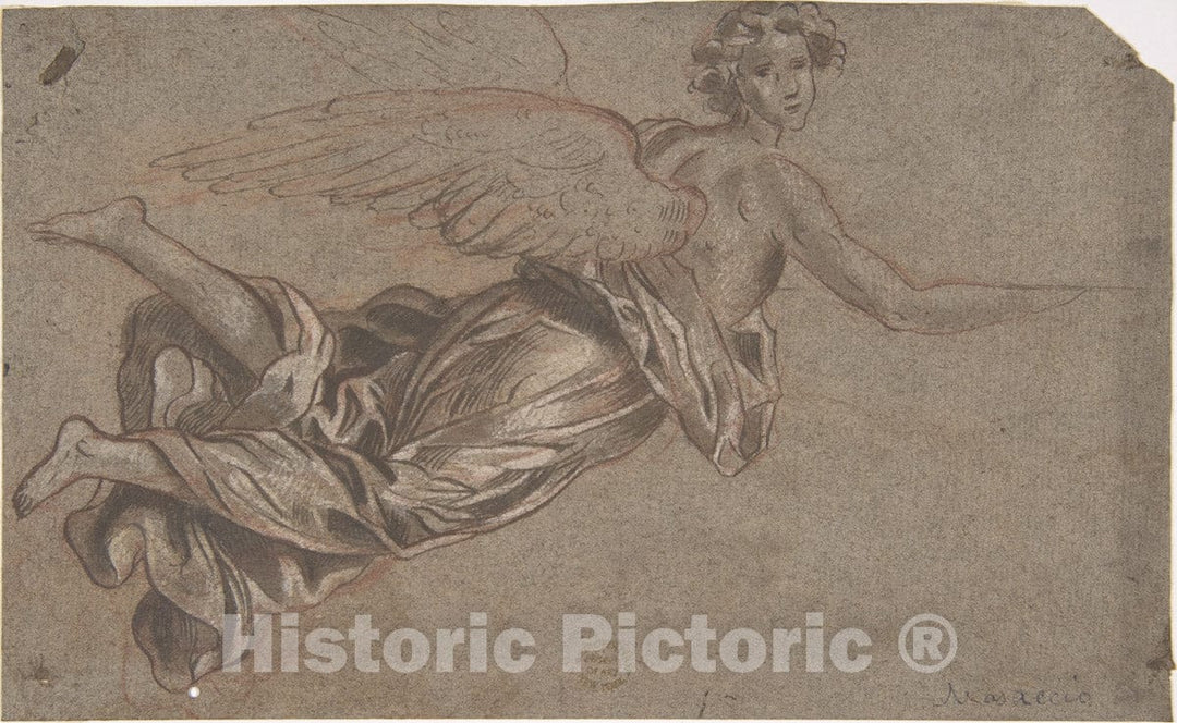 Art Print : Italian, 17th Century - Flying Angel : Vintage Wall Art