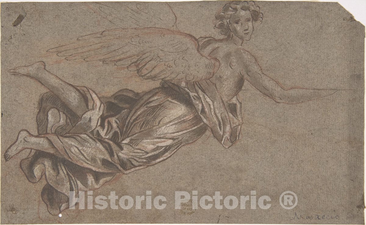 Art Print : Italian, 17th Century - Flying Angel : Vintage Wall Art
