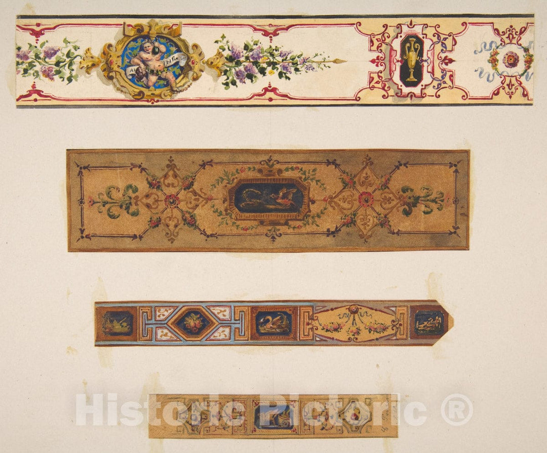 Art Print : Jules-Edmond-Charles Lachaise - Four Designs for Painted Borders to Decorate a Room : Vintage Wall Art