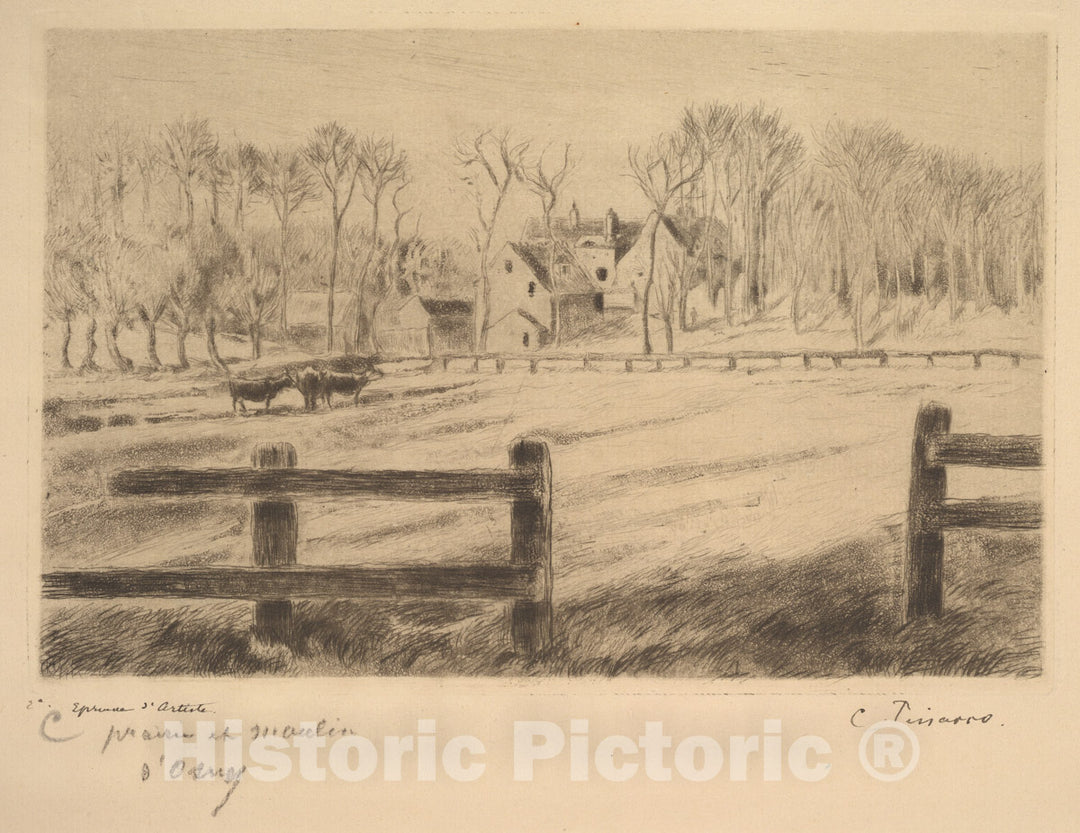 Art Print : Camille Pissarro - Field and Mill at Osny, 1885 : Vintage Wall Art