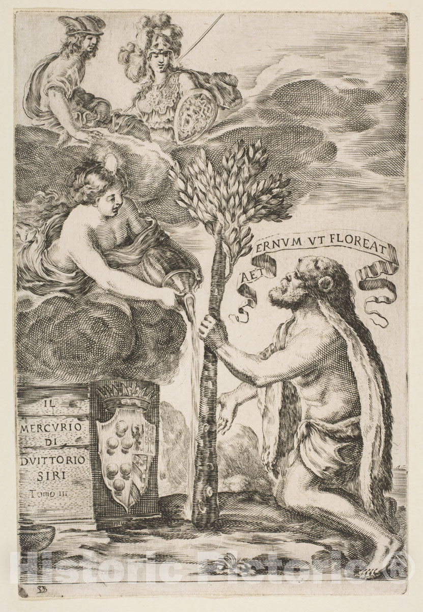 Art Print : Etched by Stefano Della Bella - Frontispiece for Il Mercurio, III: Hercules Planting His Club : Vintage Wall Art