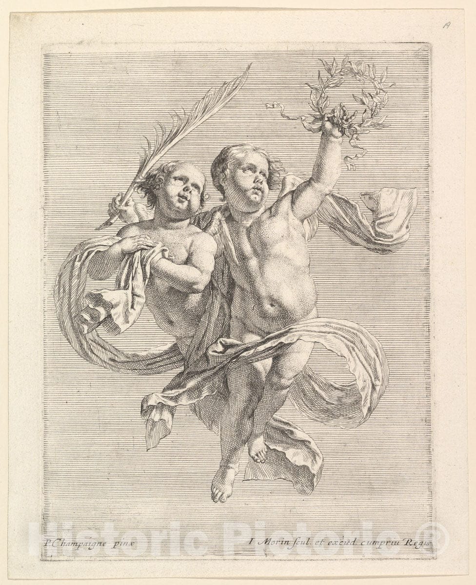 Art Print : Jean Morin - Groupe de Deux angelots (regardant vers la Droite) : Vintage Wall Art