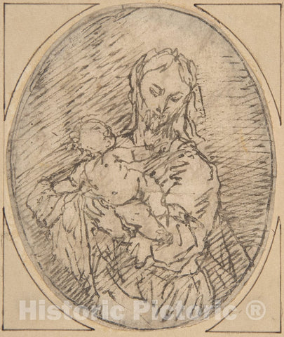 Art Print : Circle of Alonso Cano - Madonna and Child ? : Vintage Wall Art