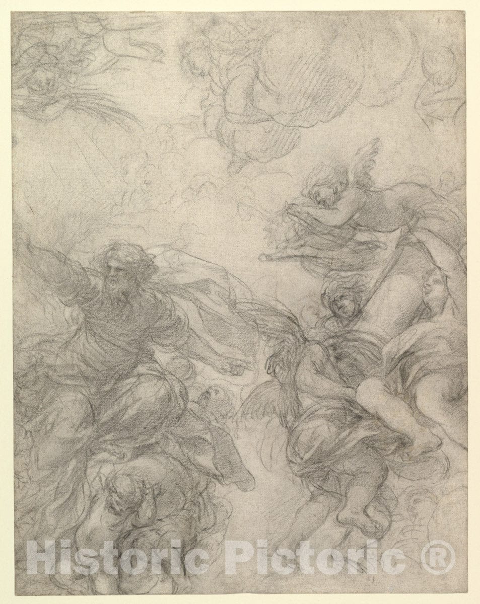 Art Print : Pietro da Cortona (Pietro Berrettini) - God The Father with Angels Holding Symbols of The Passion : Vintage Wall Art
