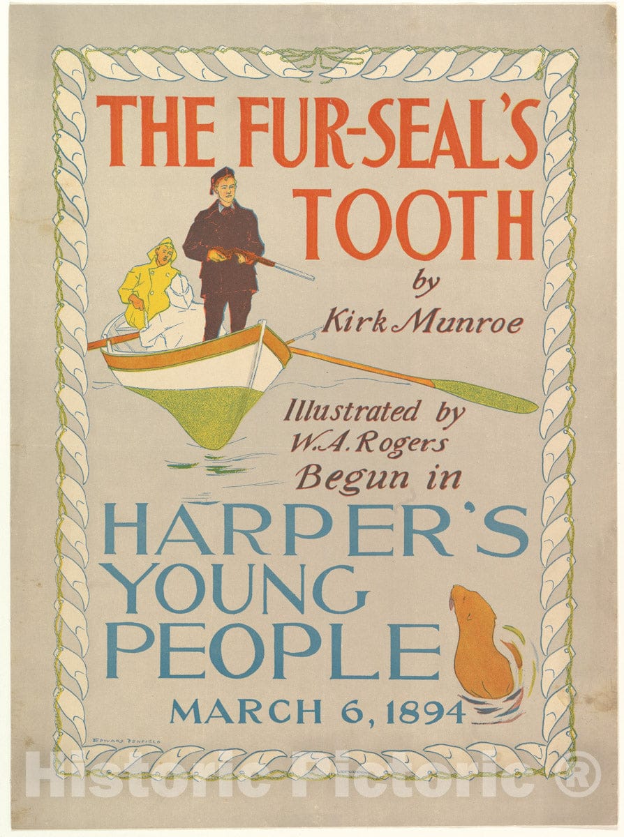 Art Print : Edward Penfield - Harper's Young People: The Fur-Seal's Tooth by Kirk Monroe, March 6, 1894 : Vintage Wall Art