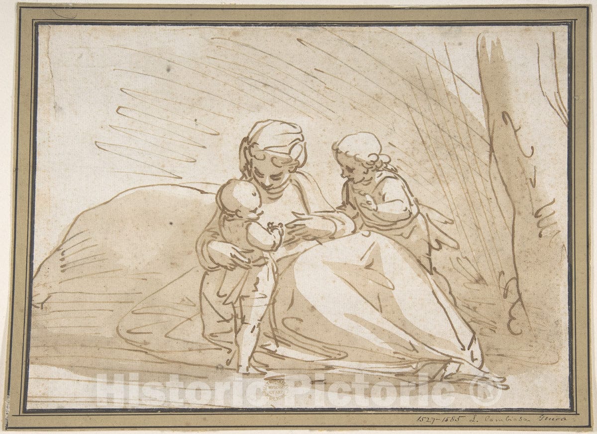 Art Print : Luca Cambiaso - Madonna and Child with The Infant Saint John : Vintage Wall Art