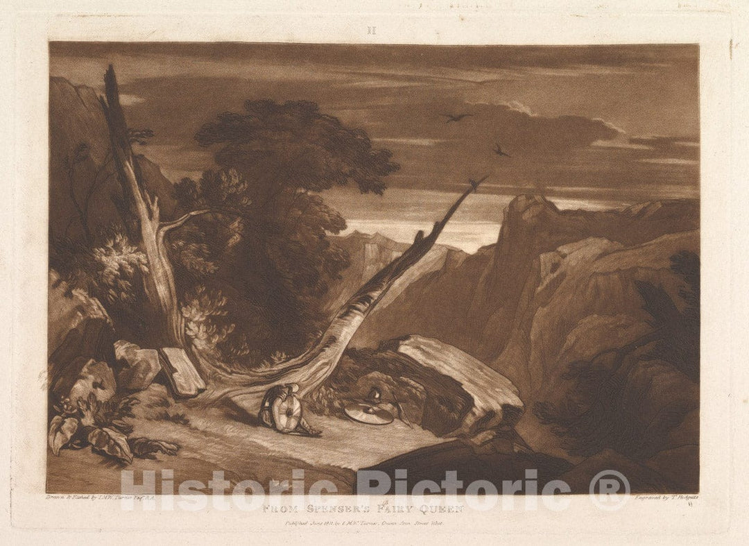 Art Print : Designed and Etched by Joseph Mallord William Turner - from Spenser's Fairy Queen (Liber Studiorum, Part VII, Plate 36) - 438222 : Vintage Wall Art