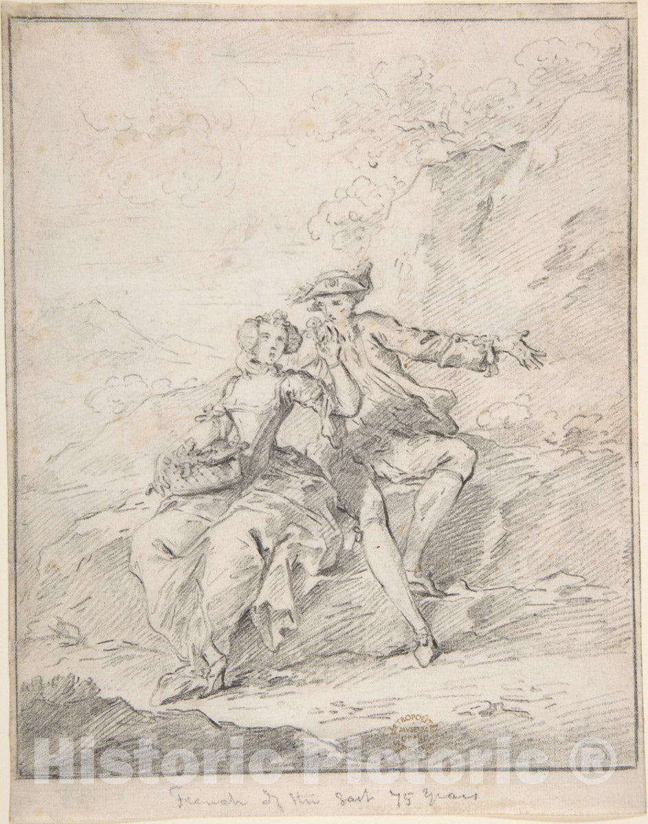 Art Print : French, 18th Century - Figures in a Landscape : Vintage Wall Art