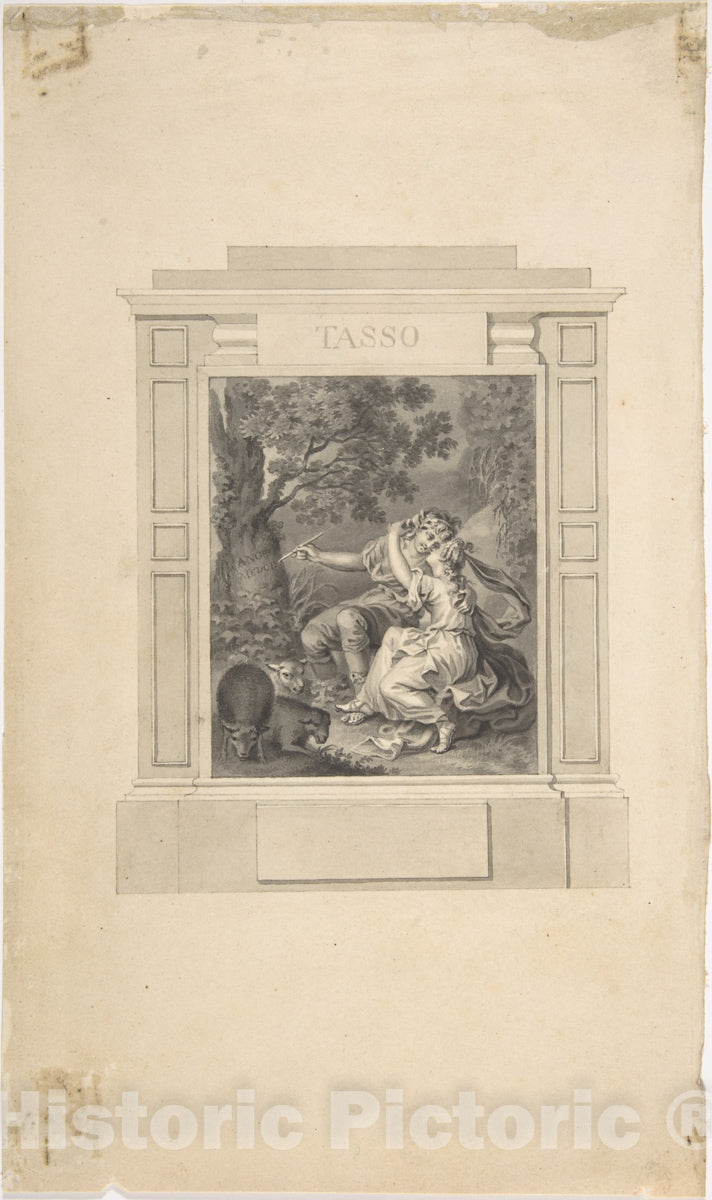 Art Print : Richard Westall - Fronticepiece for Tasso's Poems : Vintage Wall Art