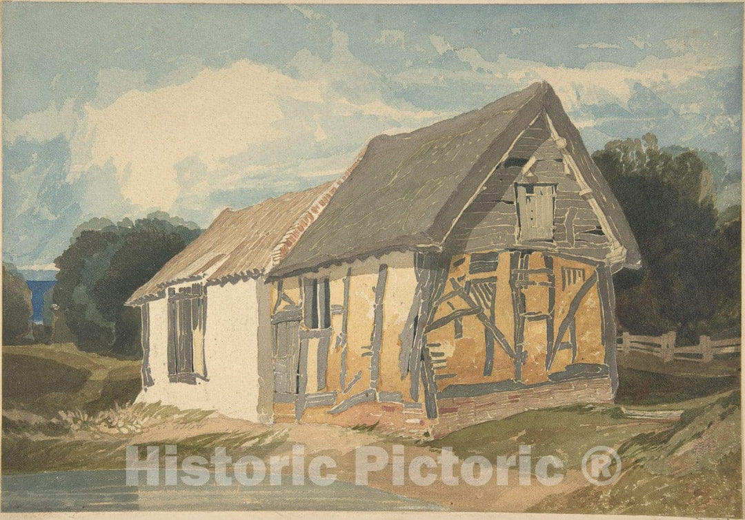 Art Print : John Sell Cotman - Farm Building by a Pond : Vintage Wall Art