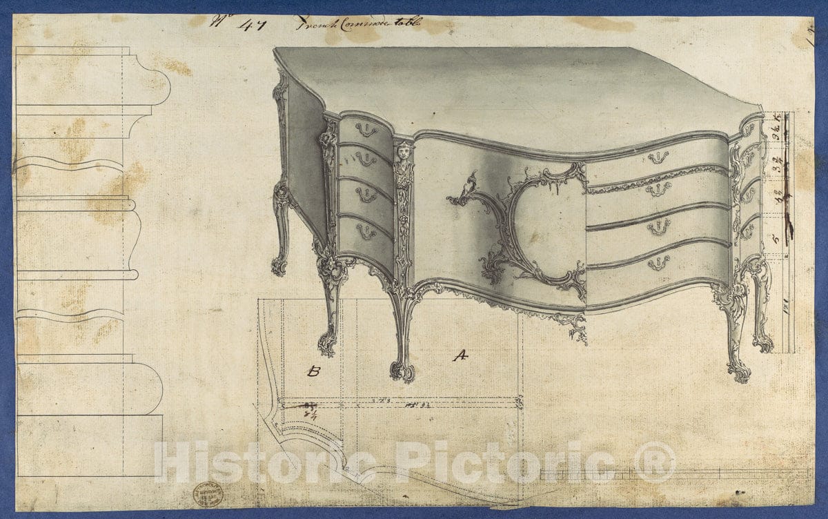 Art Print : Thomas Chippendale - French Commode Table, from Chippendale Drawings, Vol. II - 438451 : Vintage Wall Art