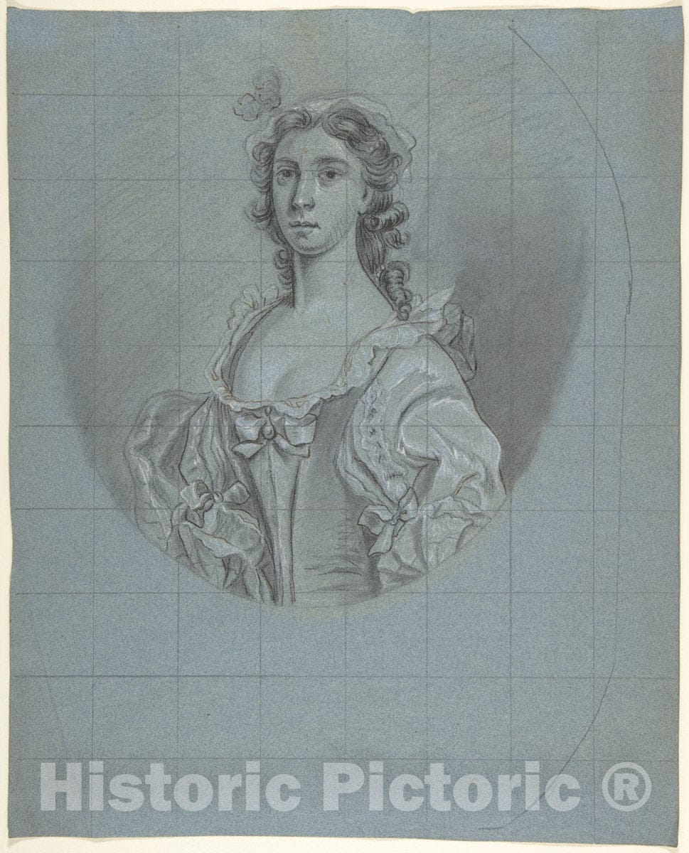 Art Print : Circle of Joseph Van Aken - Half-Length Portrait Study of a Young Woman with Long Hair : Vintage Wall Art