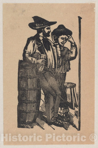 Art Print : José Guadalupe Posada - Two Men Leaning on a Barrel and Drinking : Vintage Wall Art
