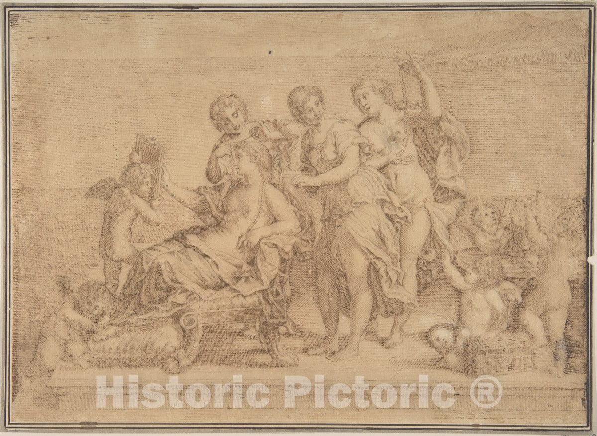 Art Print : After Francesco Albani - Engraver's Copy After The Toilet of Venus : Vintage Wall Art