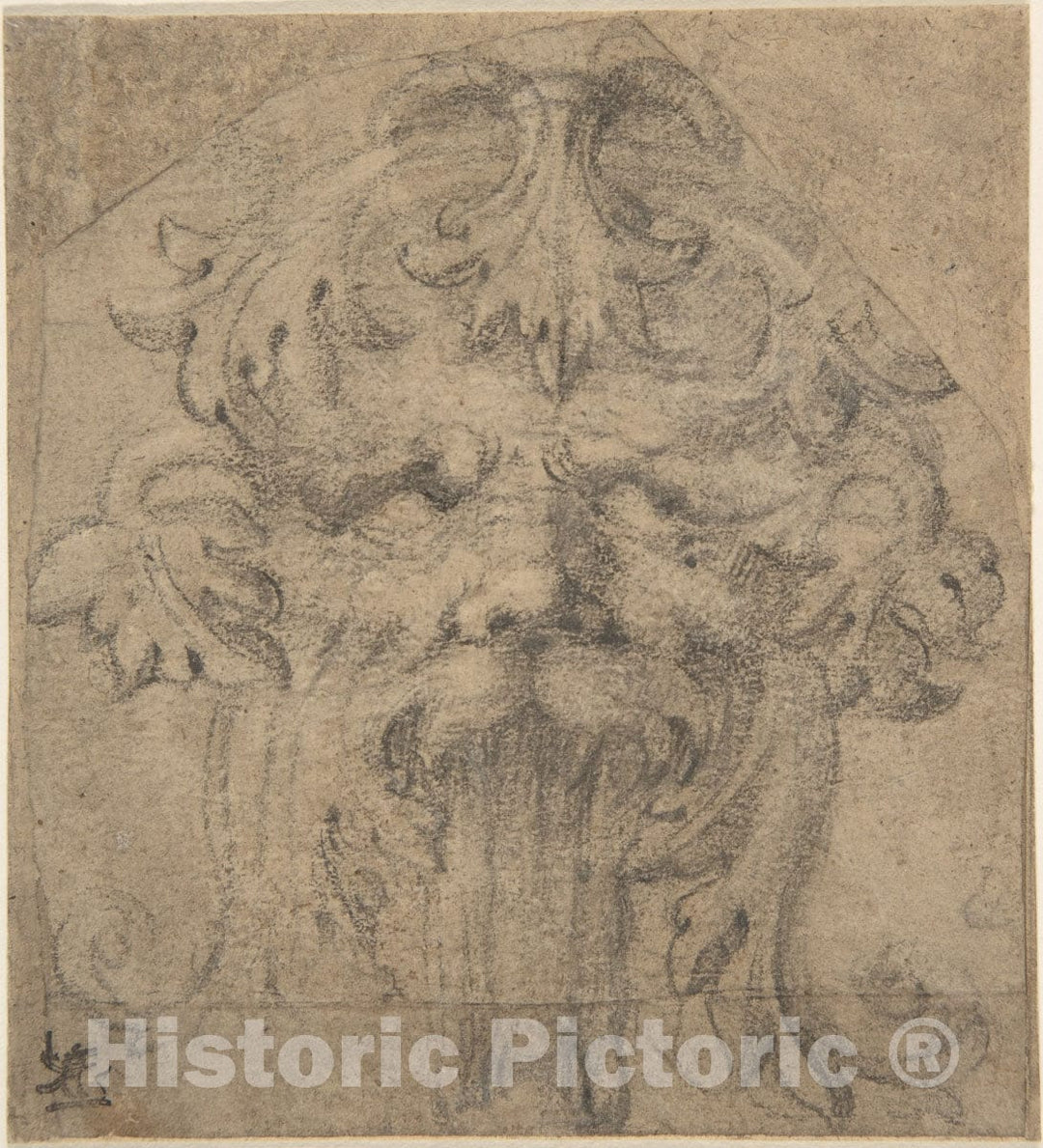 Art Print : Italian, 16th to 17th Century - Foliate Grotesque Head : Vintage Wall Art