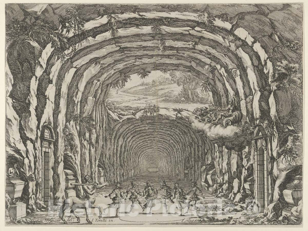 Art Print : Design for a Theater Set Created by Giacomo Torelli da Fano for The Ballet 'Les Noces de Thetis' - Artist: Giacomo Torelli da Fano - 1654 : Vintage Wall Art