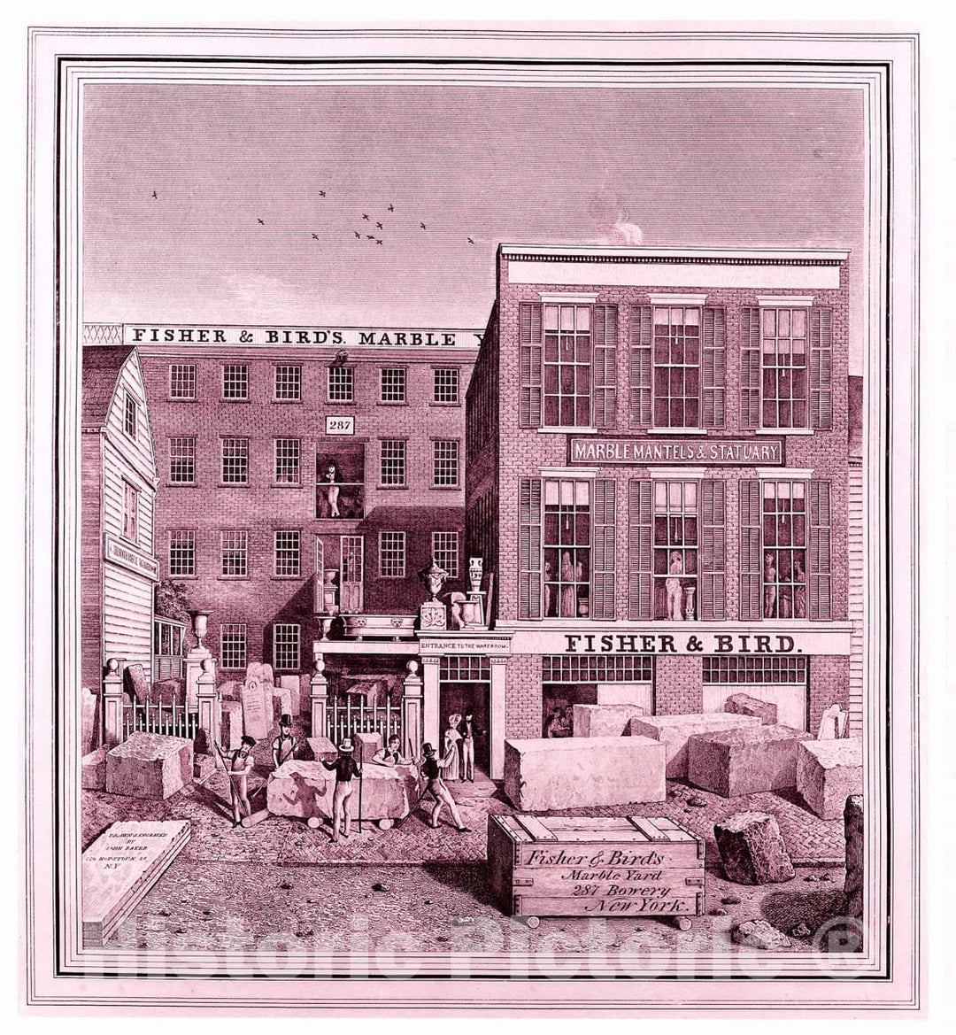 Art Print : John Baker - Fisher & Bird's Marble Yard, 287 Bowery, New York : Vintage Wall Art