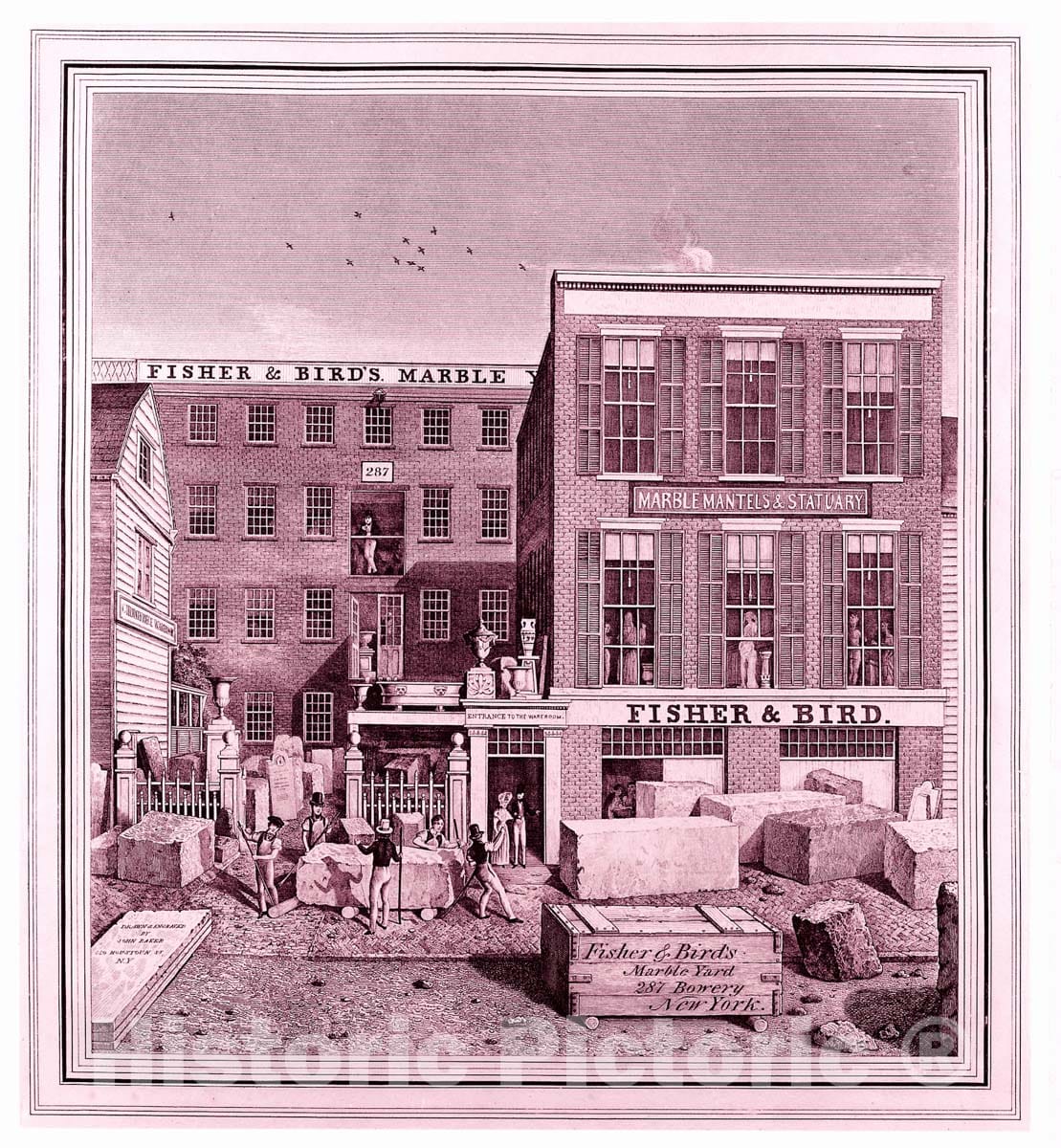Art Print : John Baker - Fisher & Bird's Marble Yard, 287 Bowery, New York : Vintage Wall Art