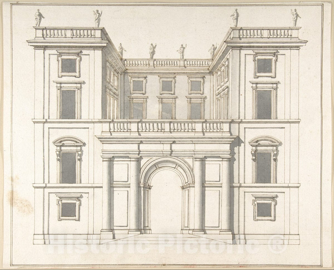 Art Print : Pietro Paolo Coccetti (Cocchetti) - Facade of Palazzo Muti at Piazza SS. Apostoli in Rome : Vintage Wall Art