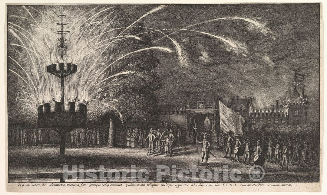 Art Print : Wenceslaus Hollar - Fireworks at Hemissem : Vintage Wall Art